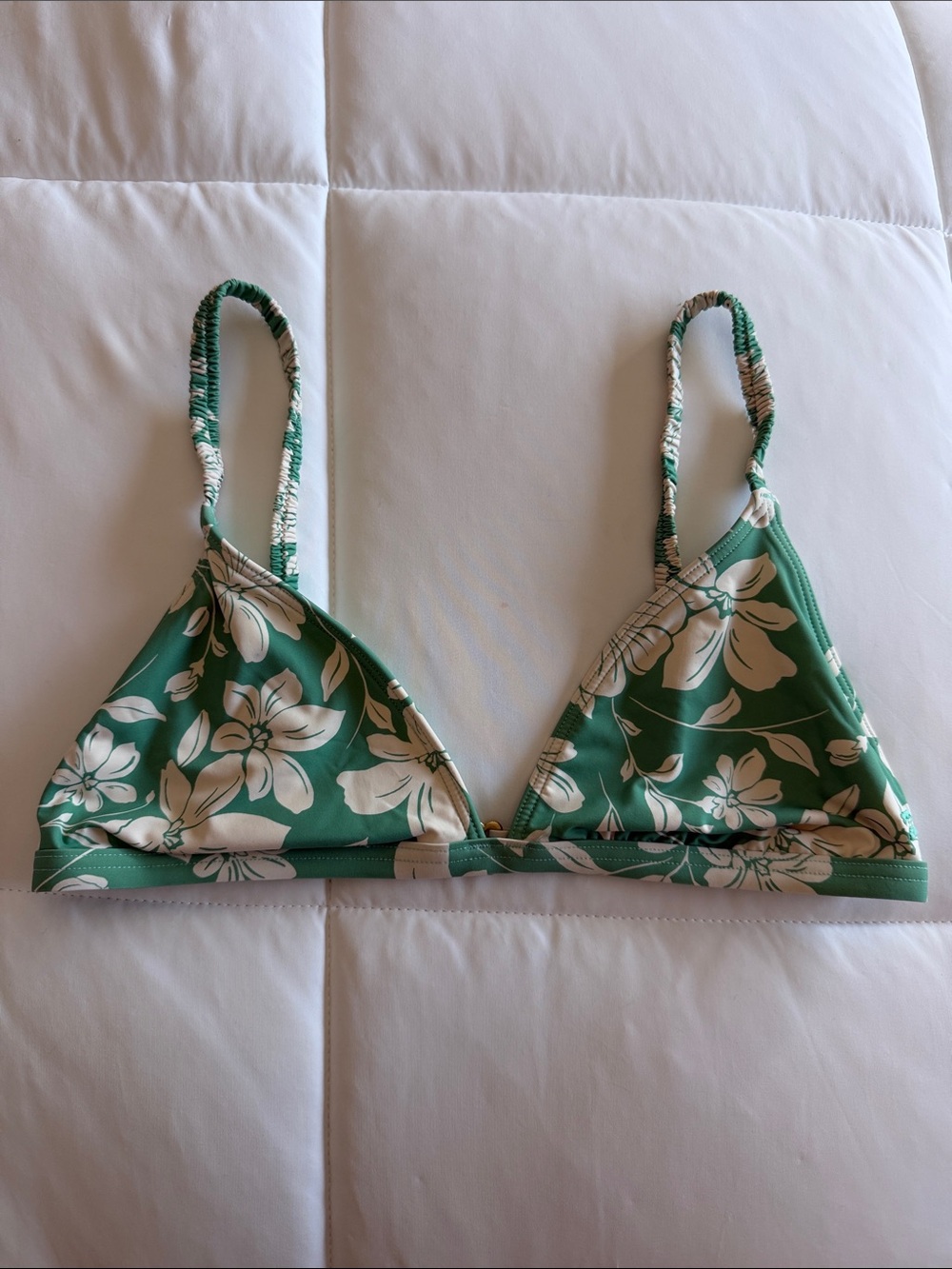 Billabong Green and Cream Floral Triangle Bikini Top